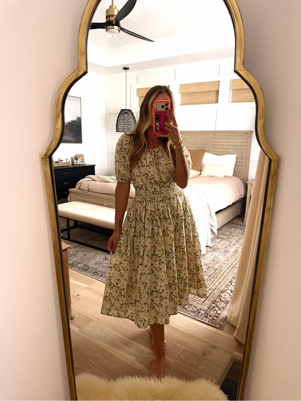 DOWNEAST floral lemon cotton midi dress
